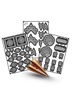 Amyras Black 3 Combo Super Deluxe Mehndi Hand Henna Tattoo Stickers