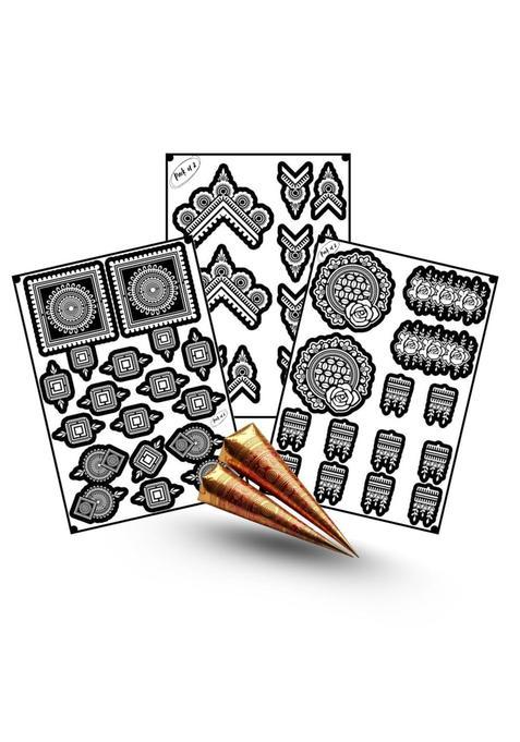 Amyras Black 3 Combo Super Deluxe Mehndi Hand Henna Tattoo Stickers