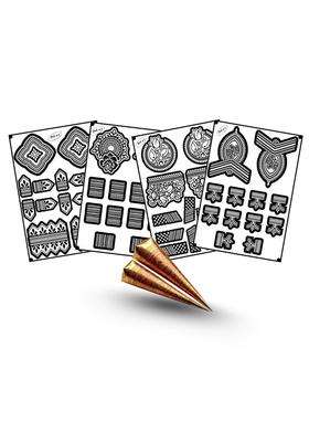 Amyras Black 4 Combo with 2 Henna Cones Included Super Deluxe Mehndi Hand Tattoo Stickers