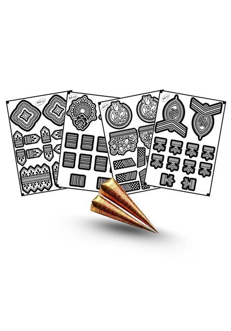 Amyras Black 4 Combo with 2 Henna Cones Included Super Deluxe Mehndi Hand Tattoo Stickers