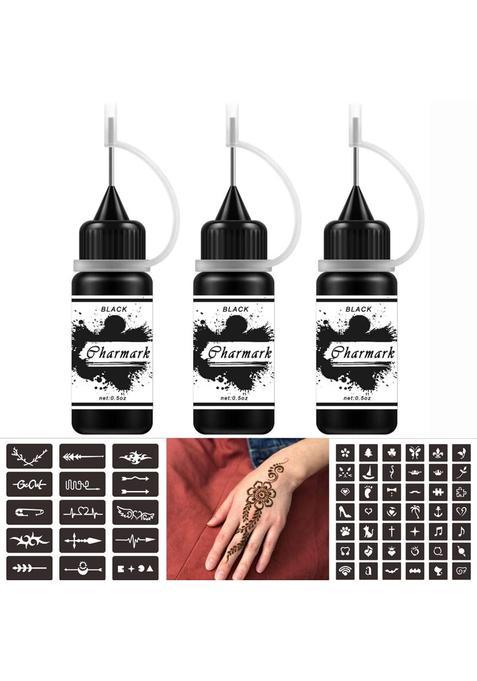 Charmark Black Fake Freckles Temporary Tattoo Kit 84 Pcs Stickers Stencils Full Painting Set with 3 Bottles