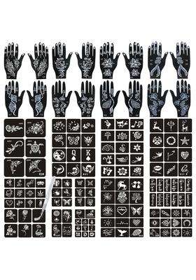 Ivanas Henna Temporary Tattoo Stencil Templates Kit Black M D4 Pack of 24