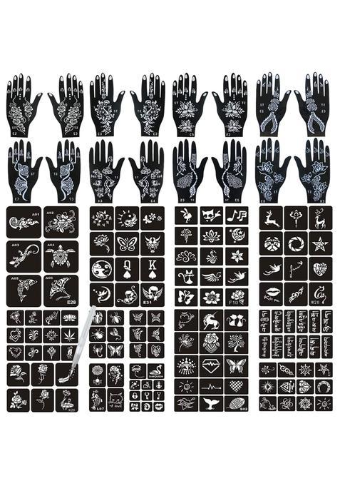 Ivanas Henna Temporary Tattoo Stencil Templates Kit Black M D4 Pack of 24