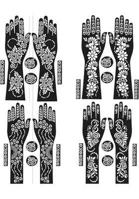 Black Mehndi Sticker for Hands and Feet Henna Design Stickers for Women Girls Set of 4