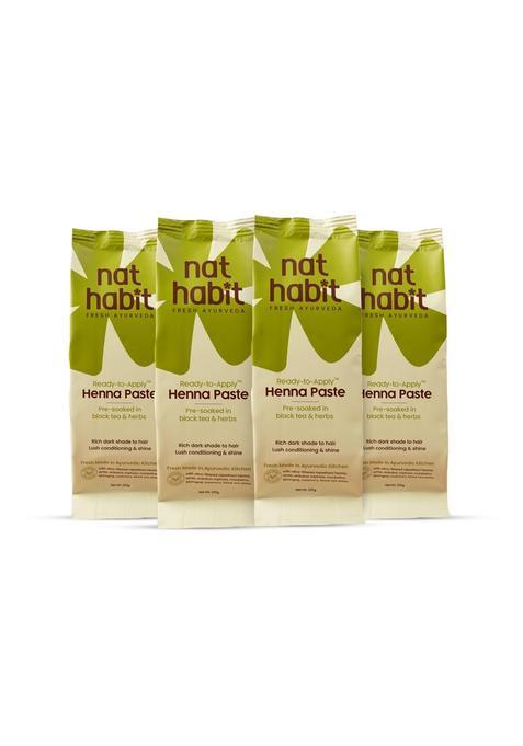 Nat Habit Henna Paste Pre Soaked in Black Tea and Herbs 100 Percent Natural Rajasthani Henna X 220G Pack of 4