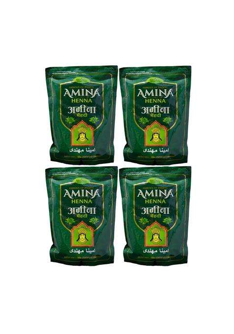 Amina Henna Mehndi Natural Henna Powder for Skin Hand and Hair Green 4000 G Pack of 4