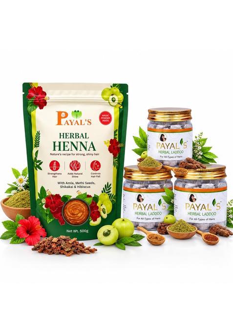Payals Herbal Henna with Magic Powder in Side 500G and Herbal Hair Laddoo Combo