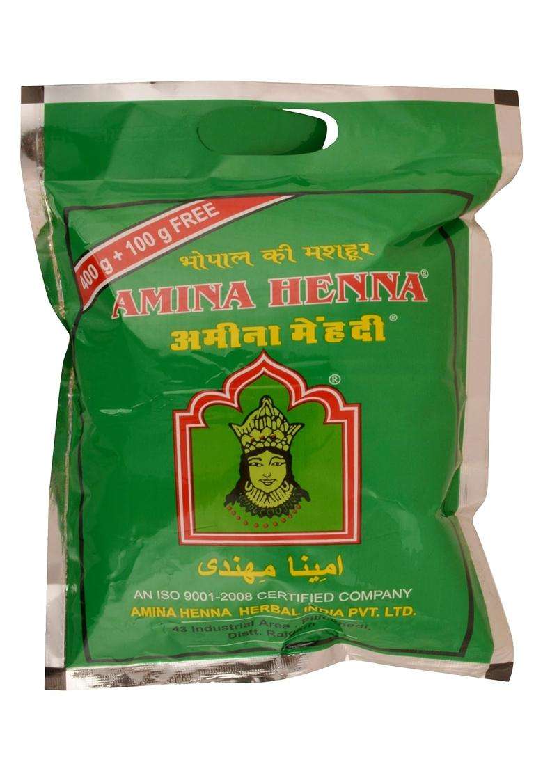 Amina Henna Mehndi Natural Henna Powder for Skin Hand and Hair Green 1600 G Pack of 4 - Indya