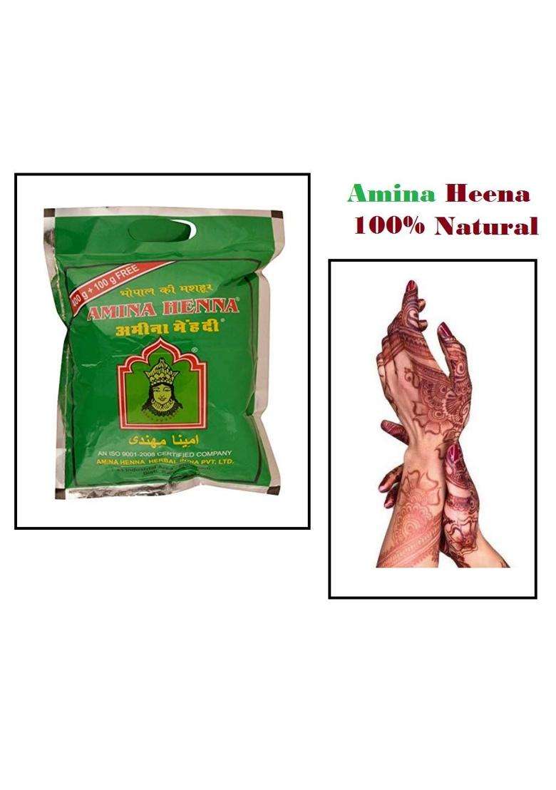 Amina Henna Mehndi Natural Henna Powder for Skin Hand and Hair Green 1600 G Pack of 4 - Indya