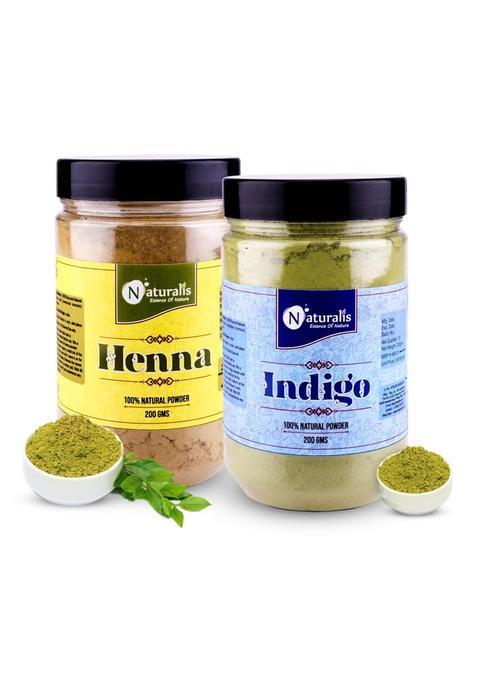 Naturalis Henna and Indigo Powder for Hair 200 Grams Natural Hair Coloring