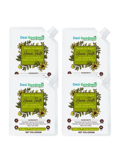 Desi Goodness Ready to Apply Henna Paste for Hair Pre Soaked in Black Tea and Herbs Pack of 4