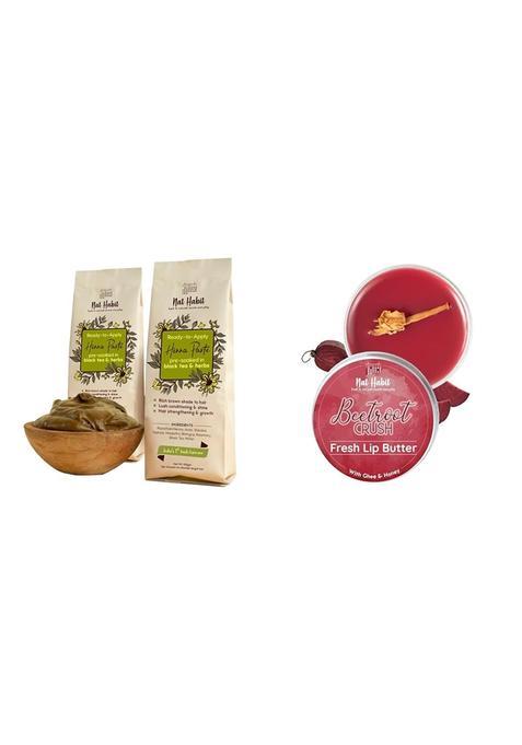 Nat Habit Fresh Ready to Apply Henna Paste X 220G and Nat Habit Lip Balm Fresh Beetroot Crush 10GM Pack of 2
