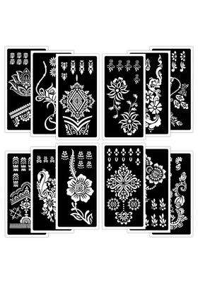 Qpout Tattoo Stencils for Kids and Adults 12 Sheets Henna Kit for Hands Mehndi Real Tattoos and Airbrush