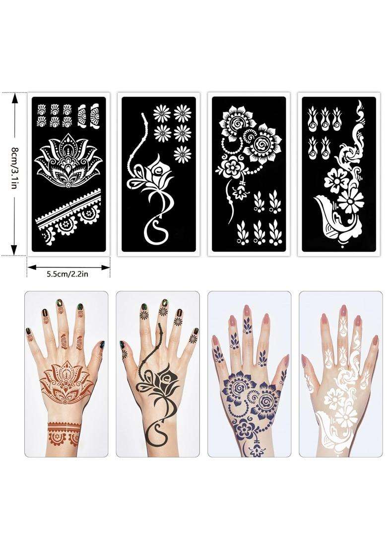 Qpout Tattoo Stencils for Kids and Adults 12 Sheets Henna Kit for Hands Mehndi Real Tattoos and Airbrush - Indya