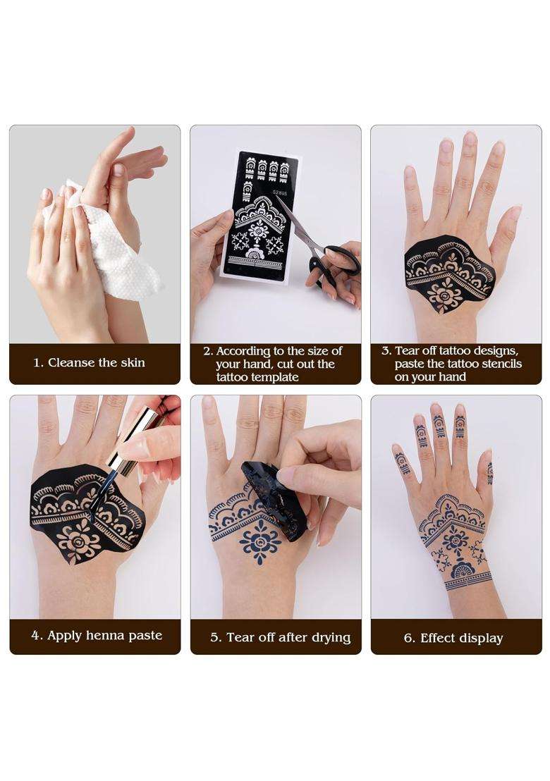 Qpout Tattoo Stencils for Kids and Adults 12 Sheets Henna Kit for Hands Mehndi Real Tattoos and Airbrush - Indya