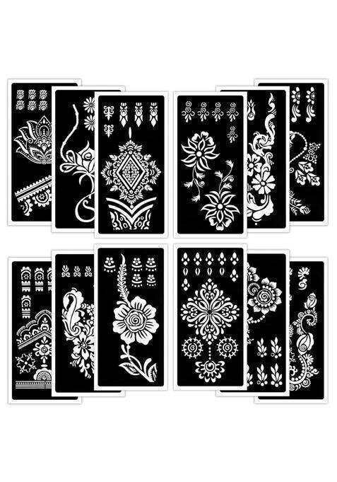 Qpout Tattoo Stencils for Kids and Adults 12 Sheets Henna Kit for Hands Mehndi Real Tattoos and Airbrush