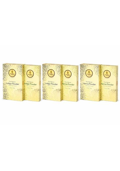 Matru Ayurveda Mehndi Henna 300Gms Plus Indigo 300Gms Powder Ayurvedic Herbal Hair and Beard Dye Color Kit 100