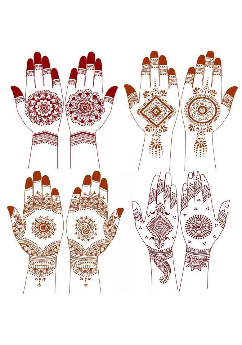 Multicolor Geometric Harmony Henna Temporary Tattoo Combo Versatile Body Art Plus 16 Plus 17 Plus 18 Pack of 4 - Indya