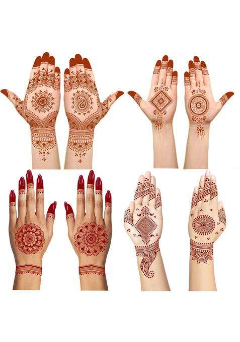 Multicolor Geometric Harmony Henna Temporary Tattoo Combo Versatile Body Art Plus 16 Plus 17 Plus 18 Pack of 4