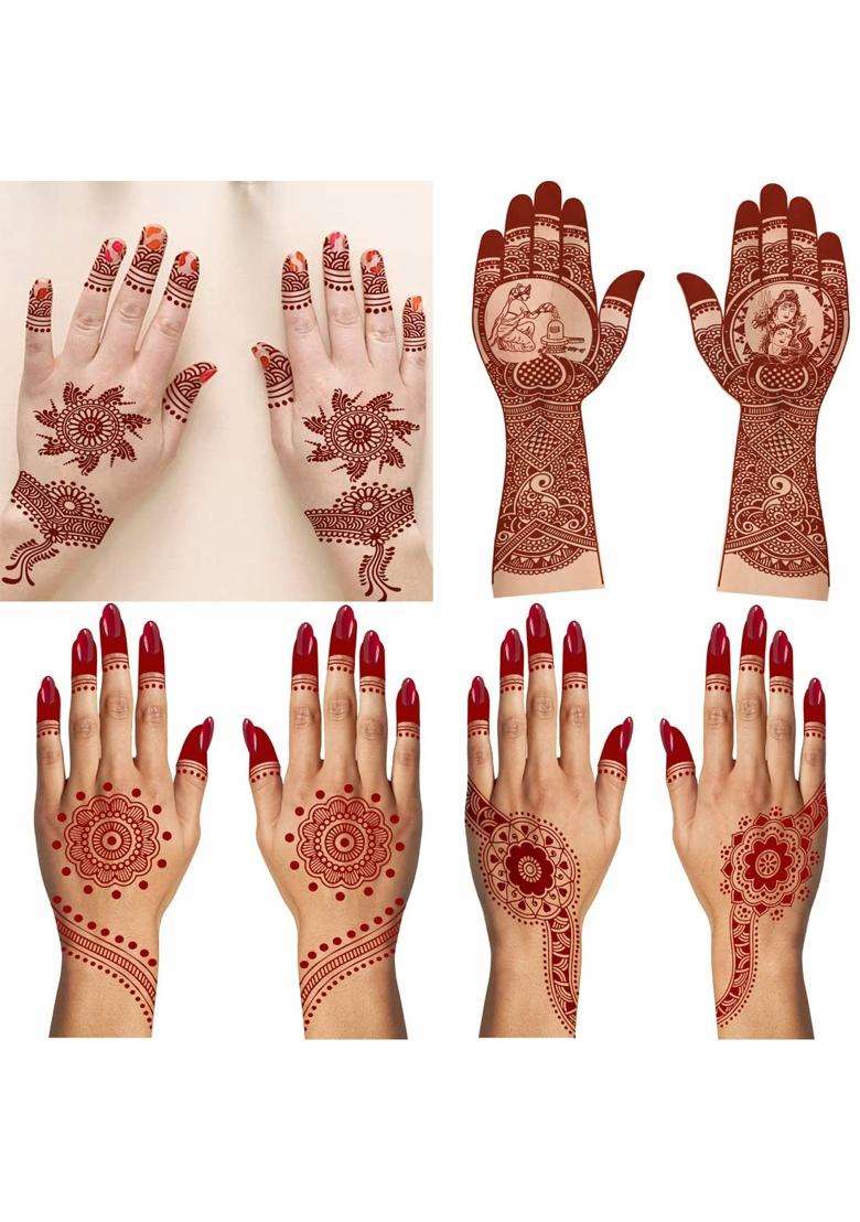 Temporary Tattoowala Multicolor Maha Shivratri Henna Round Mehndi Design Temporary Tattoo Combo Pack of 4 - Indya