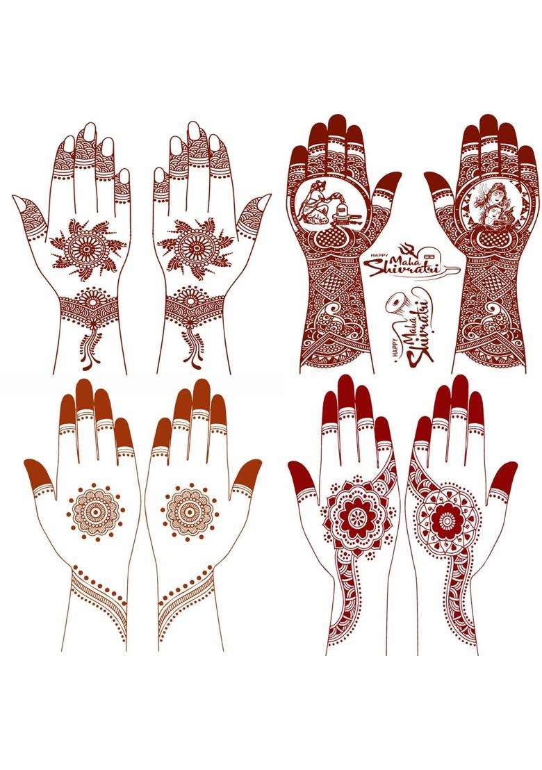 Temporary Tattoowala Multicolor Maha Shivratri Henna Round Mehndi Design Temporary Tattoo Combo Pack of 4 - Indya