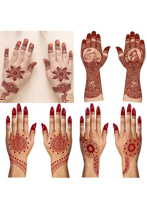 Temporary Tattoowala Multicolor Maha Shivratri Henna Round Mehndi Design Temporary Tattoo Combo Pack of 4