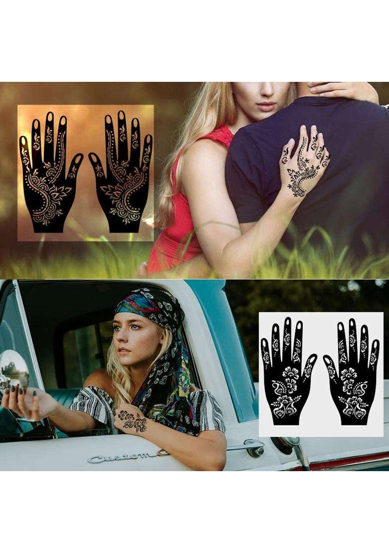 Qstohena 14 Sheets Henna Tattoo Stencils Kit for Hand Body Art Pack of 3 - Indya