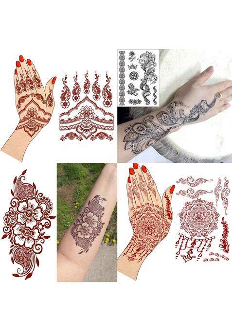 Ordershock Multicolor Intricate Lace Henna Temporary Tattoo Combo Intricate and Versatile Body Art Pack of 4