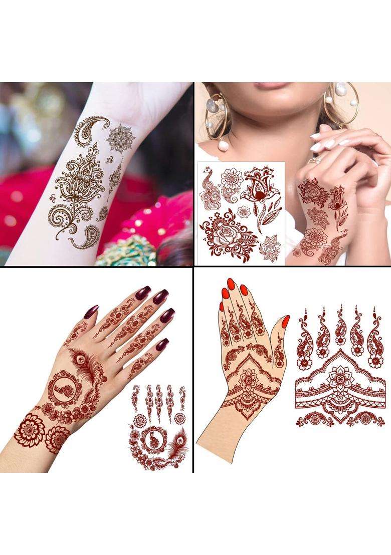 Ordershock Multicolor Intricate Lace Henna Temporary Tattoo Combo Intricate and Versatile Body Art Pack of 4 - Indya