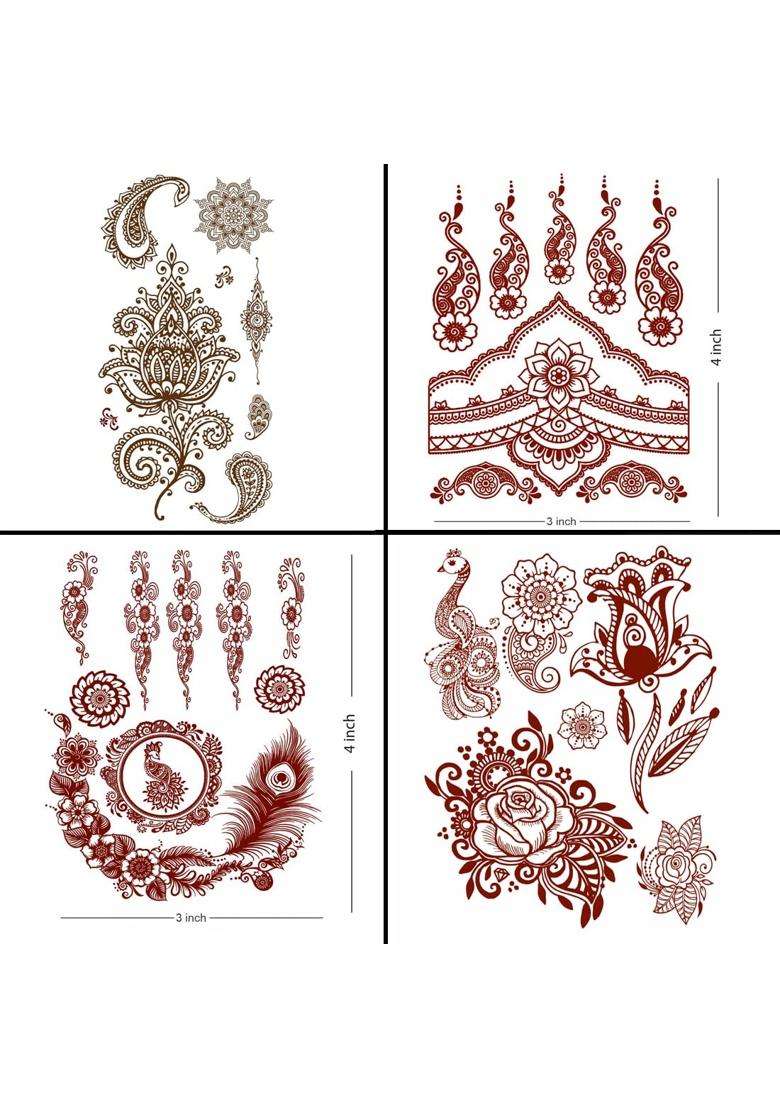 Ordershock Multicolor Intricate Lace Henna Temporary Tattoo Combo Intricate and Versatile Body Art Pack of 4 - Indya