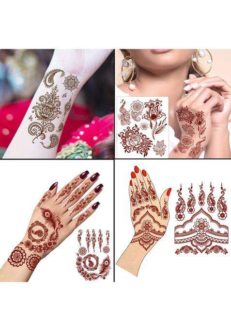 Ordershock Multicolor Intricate Lace Henna Temporary Tattoo Combo Intricate and Versatile Body Art Pack of 4