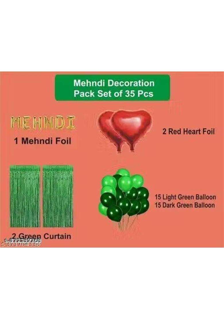Mehndi Haldi Decoration Kit Yellow Green Gold Foil and Paper Traditional Indian Wedding Theme 46 Pieces - Indya