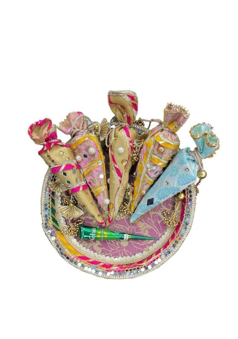 Wrapping Studio Beautiful Mehandi Wedding Ceremony Decoration Wedding Mehndi Platter Pack of 5 - Indya