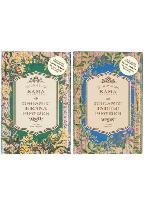 Kama Ayurveda Organic Henna Powder and Organic Indigo Powder 100G Each Pack of 2