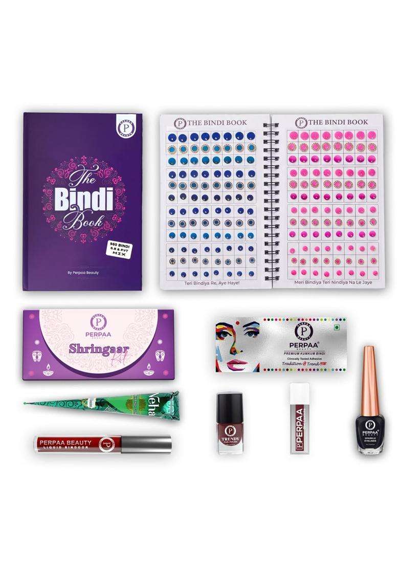 Perpaa Shringaar Kit with Velvet Classic Trio Bindi Book Traditional Makeup and Beauty Combo for Women Sindoor - Indya