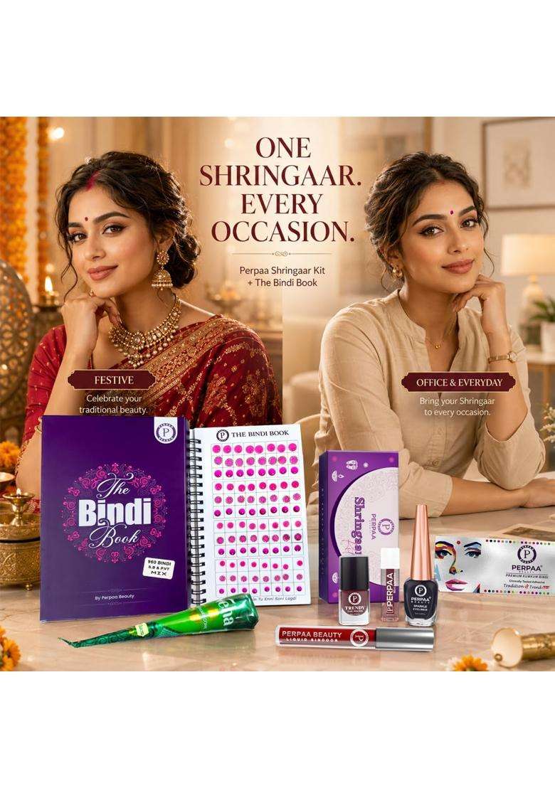 Perpaa Shringaar Kit with Velvet Classic Trio Bindi Book Traditional Makeup and Beauty Combo for Women Sindoor - Indya