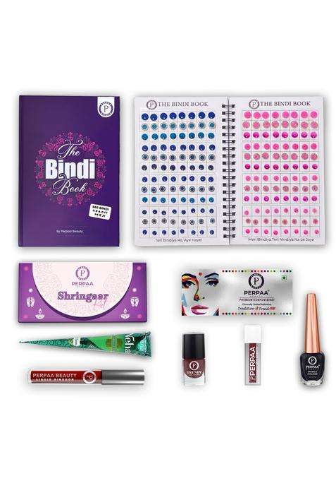 Perpaa Shringaar Kit with Velvet Classic Trio Bindi Book Traditional Makeup and Beauty Combo for Women Sindoor