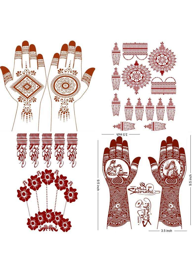 Multicolor Intricate Lace Henna Temporary Tattoo Combo Intricate and Versatile Body Art Pack of 4 - Indya