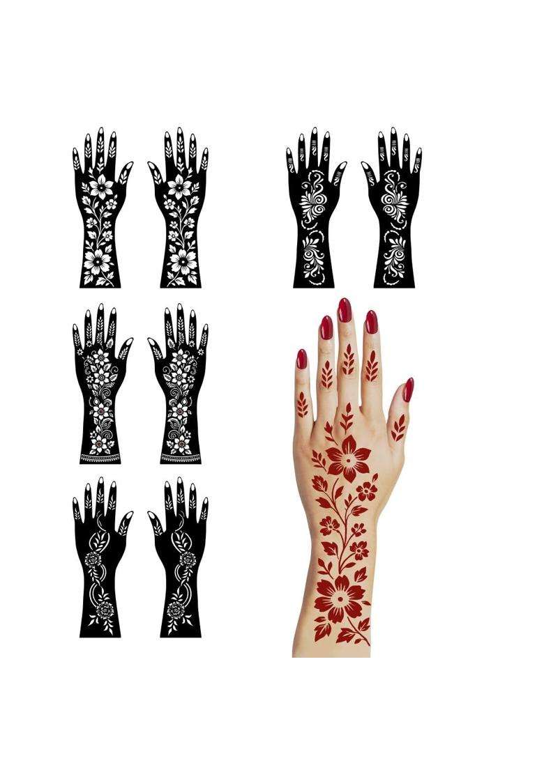 Ordershock Multicolor Combo Mehndi Stencil Sticker Kit for Festival and Wendding - Indya