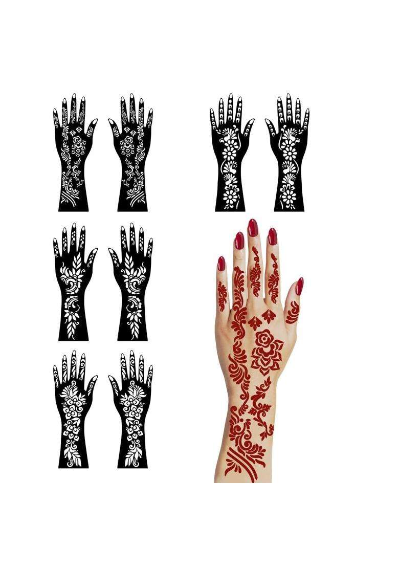 Voorkoms Multicolor Festival Mehndi Stencil Sticker Kit for Women and Girls with Flowers Patterns - Indya
