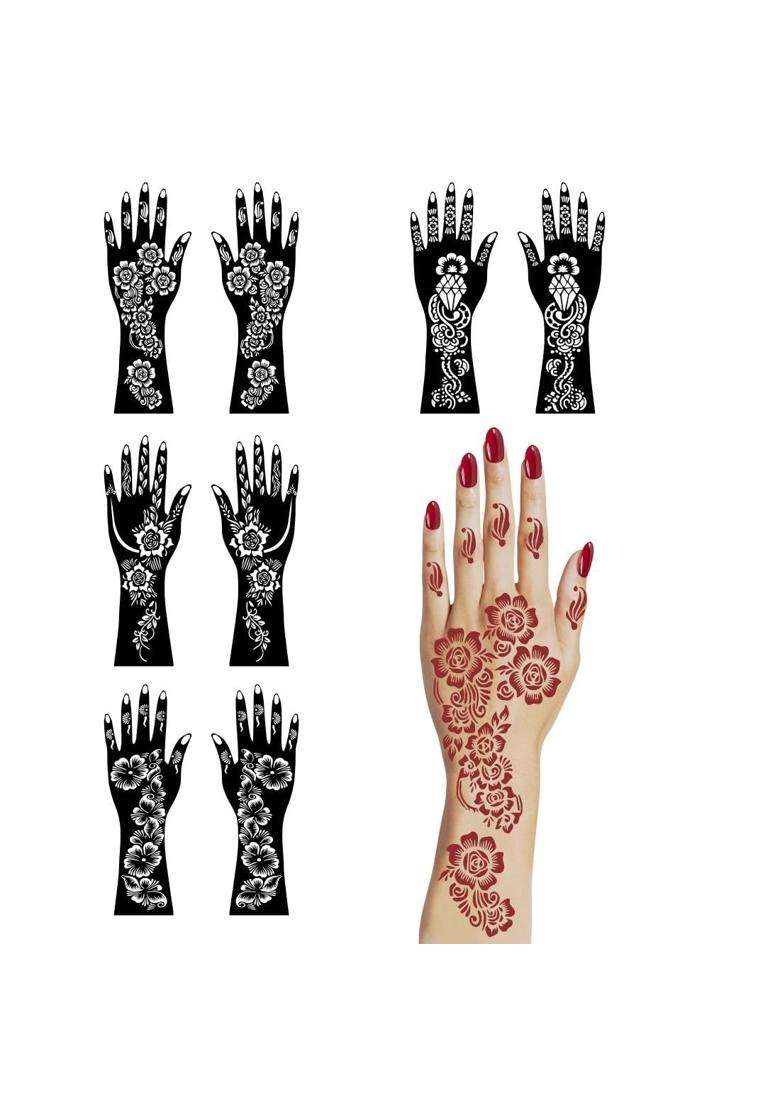 Ordershock Multicolor Complete Combo Mehndi Stencil Sticker Kit with Creative Hand Patterns - Indya