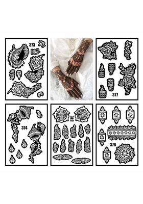 Voorkoms Multicolor Multi Design Combo Mehndi Stencil Sticker Kit for Personal Henna Hand Projects
