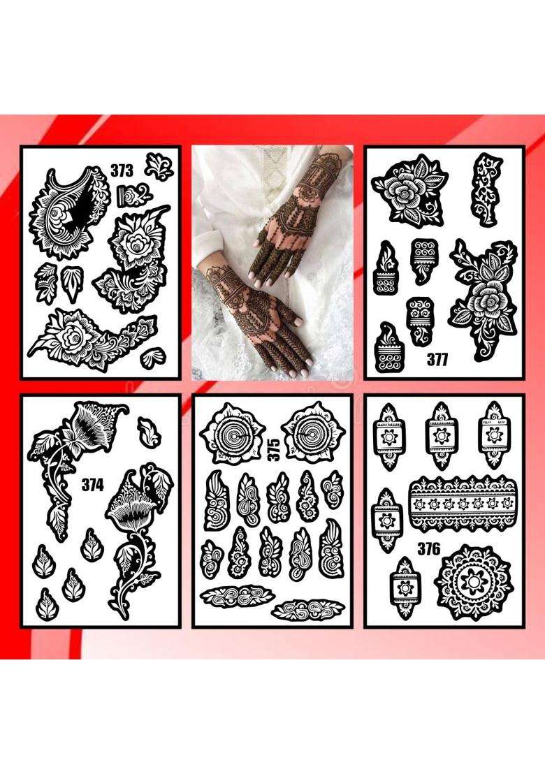 Voorkoms Multicolor Multi Design Combo Mehndi Stencil Sticker Kit for Personal Henna Hand Projects - Indya