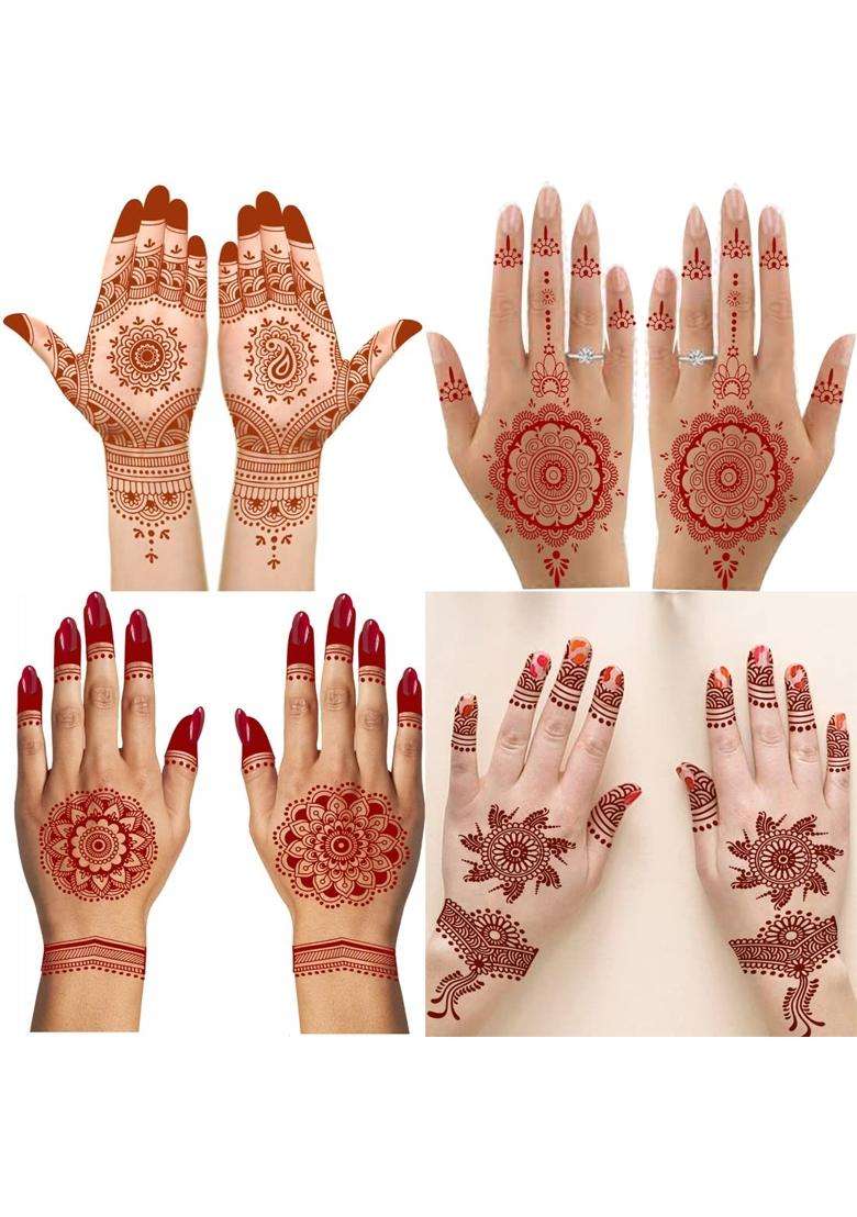 Multicolor Mystical Moon Henna Temporary Tattoo Combo Versatile Body Art for Woman Pack of 4 - Indya
