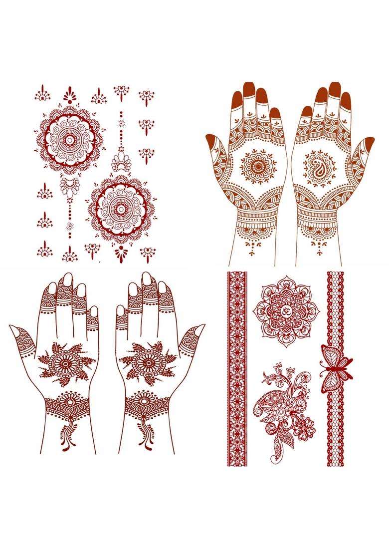 Multicolor Mystical Moon Henna Temporary Tattoo Combo Versatile Body Art for Woman Pack of 4 - Indya