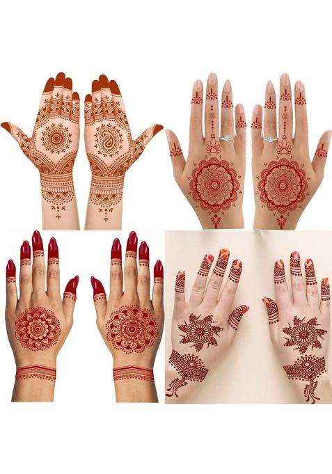 Multicolor Mystical Moon Henna Temporary Tattoo Combo Versatile Body Art for Woman Pack of 4