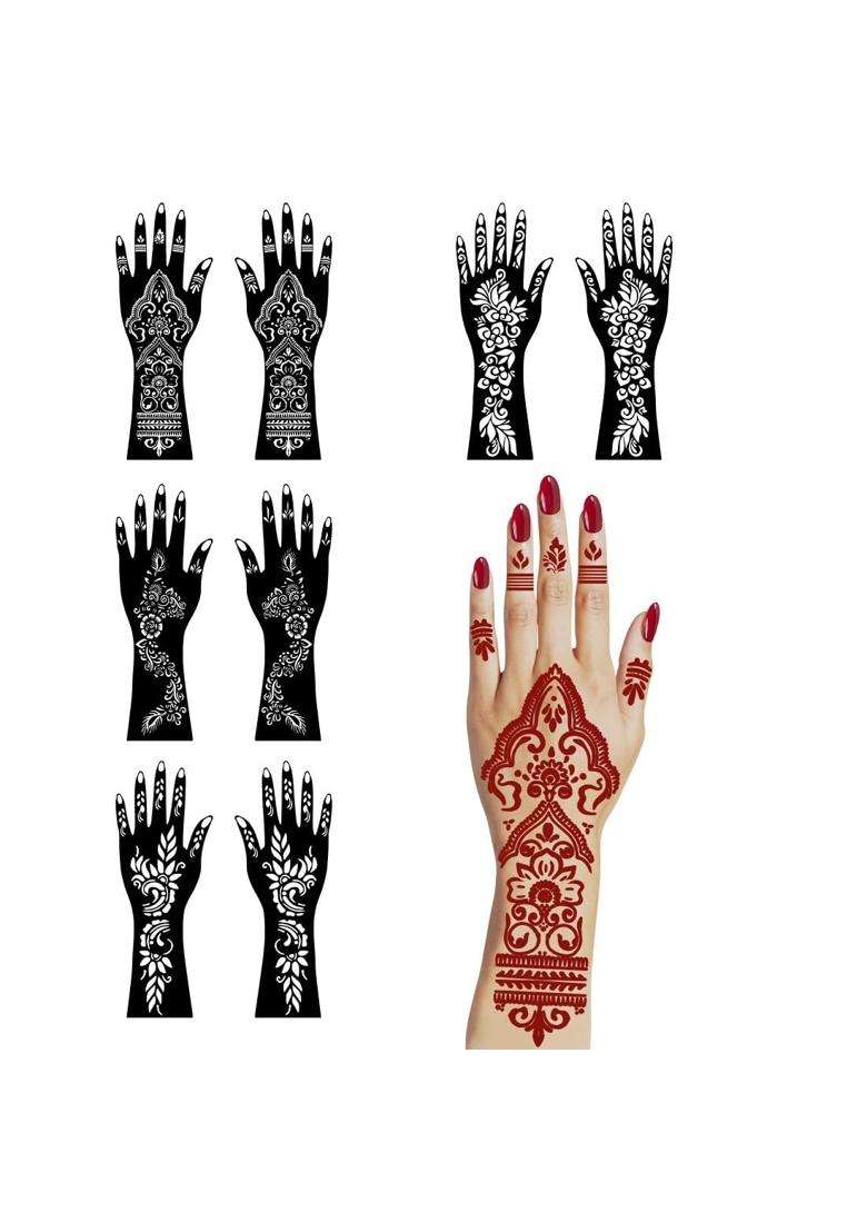 Ordershock Multicolor Combo Mehndi Stencil Sticker Kit for Quick Application of Beautiful Hand Art - Indya