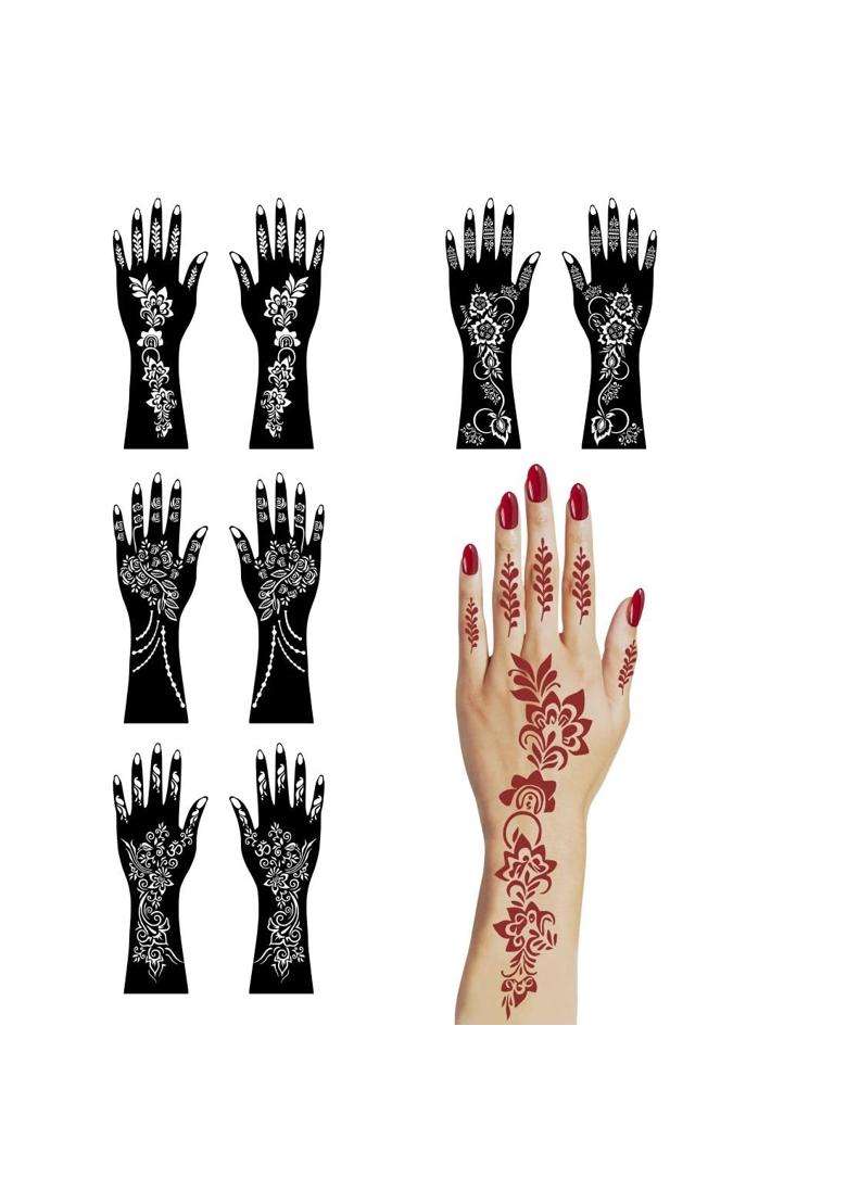Ordershock Multicolor Elegant Combo Mehndi Stencil Sticker Kit for Quick Application Designs - Indya