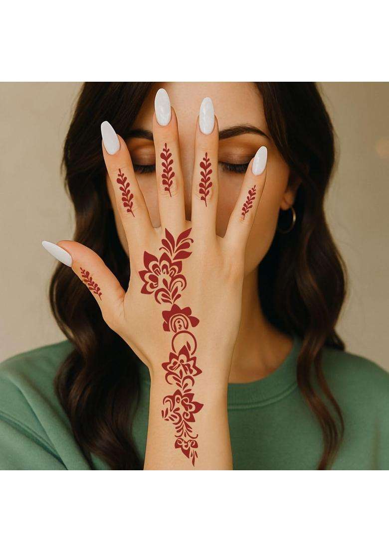 Ordershock Multicolor Elegant Combo Mehndi Stencil Sticker Kit for Quick Application Designs - Indya