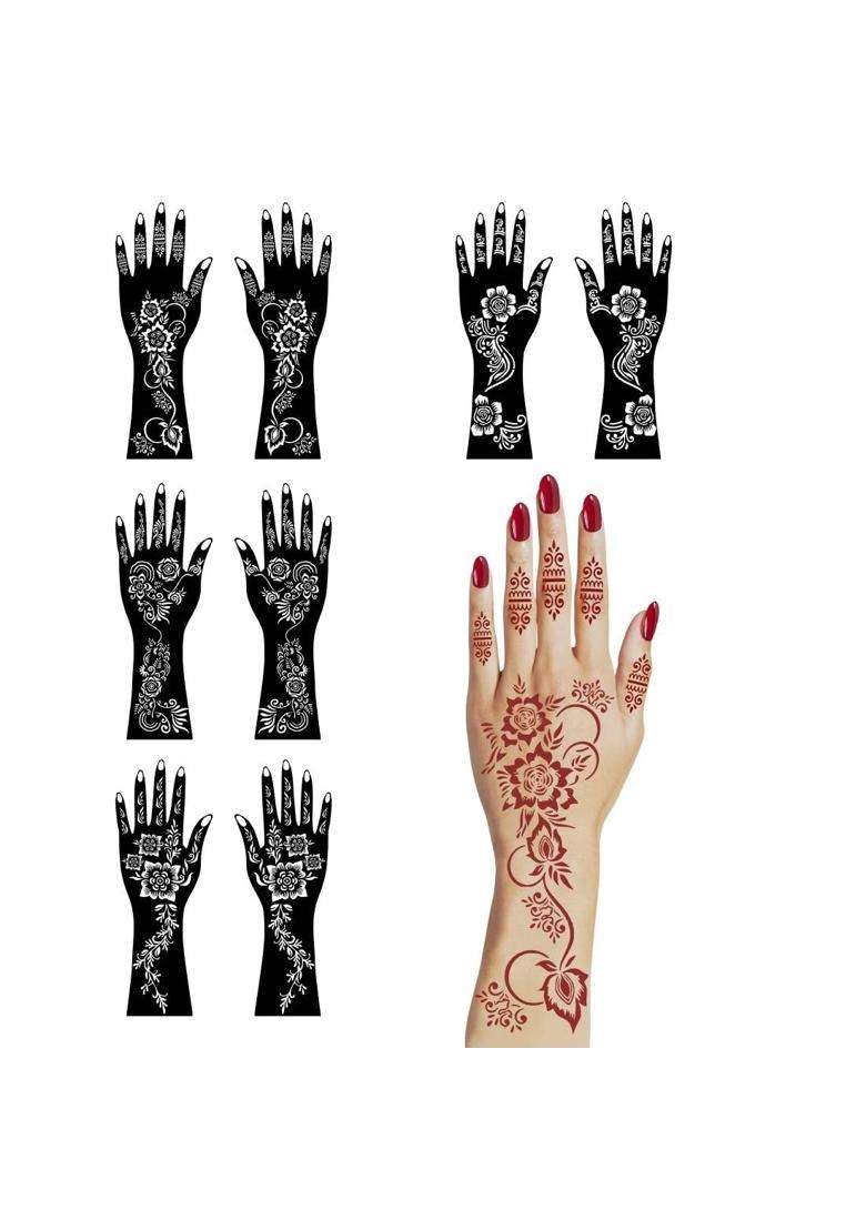 Ordershock Multicolor Elegant Combo Mehndi Stencil Sticker Kit for Hand and Arms for Girls and Womens - Indya